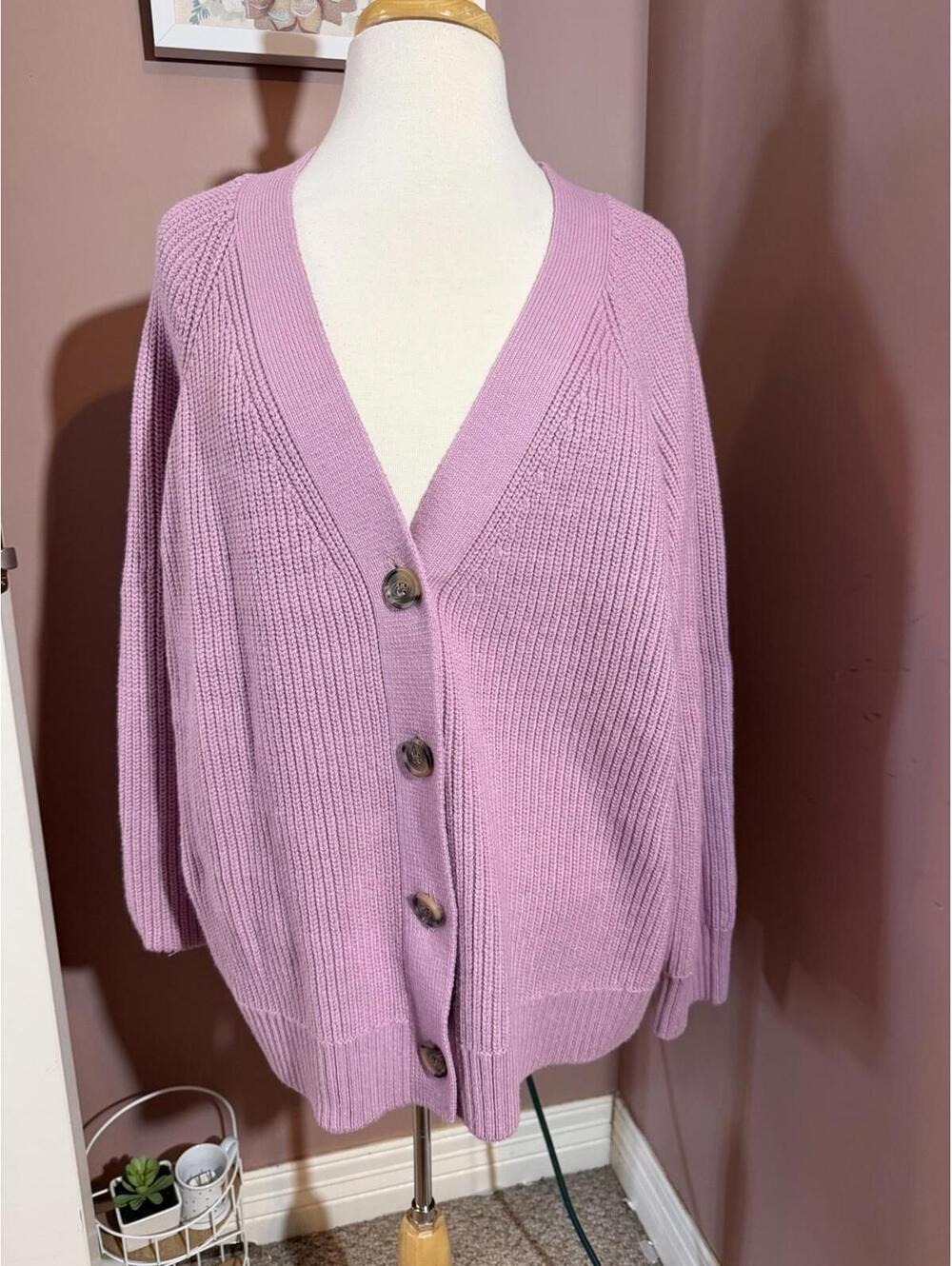 Old Navy Cardigan Womens 2X Cotton Chunky Knit Short 4 Button Pink New